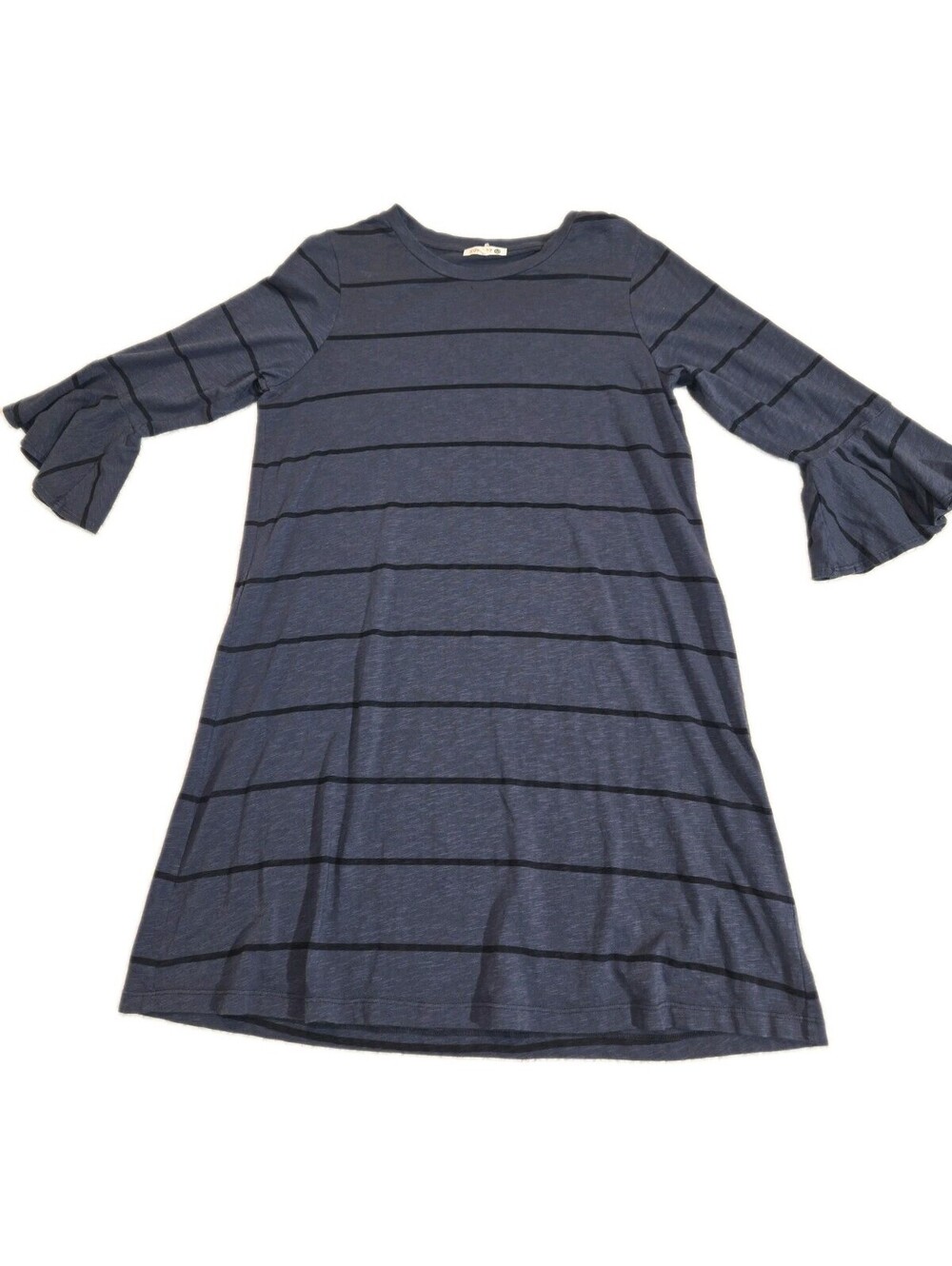 Sundry Cotton Blend Shift Dress Sz 1 Small Blue Striped Bell Sleeves  Grunge...